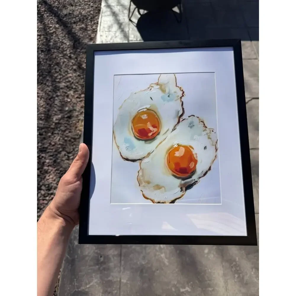 Framed Fried Eggs Kitchen Art Print — Playful Food Wall Art